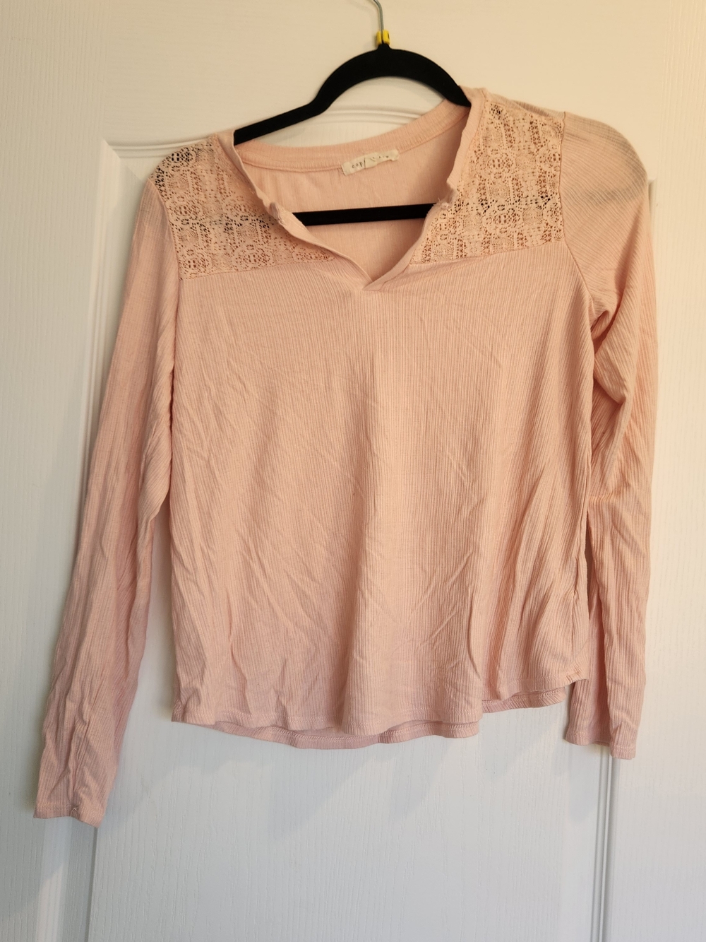 Copper Key Pale Pink Lace Yoke Long-Sleeve Blouse M Euc